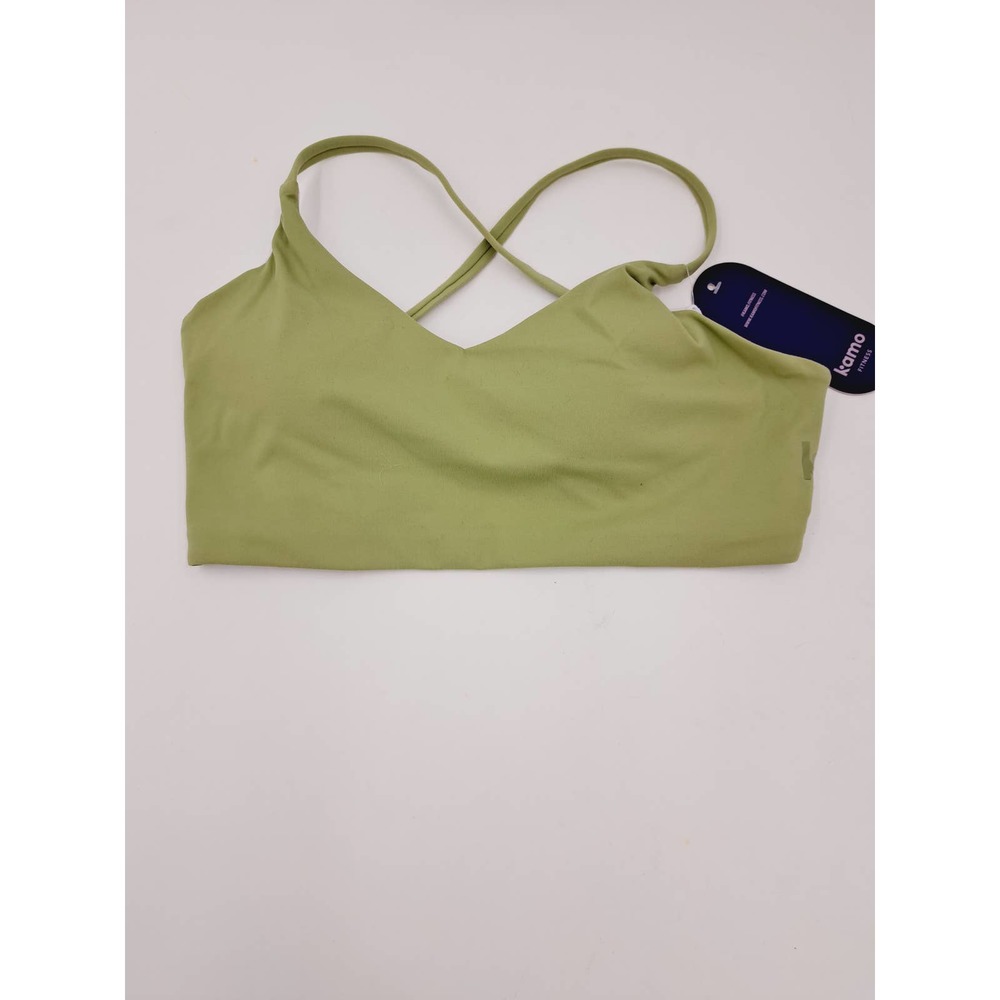NWT Kamo Fitness Bra Workout Swamp Green Padded, 3 strap back Mesh Lining Medium